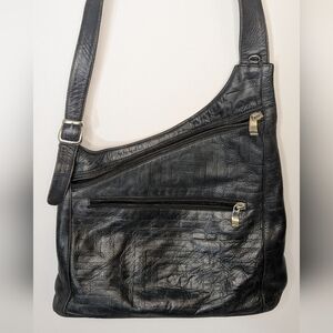 Due Fratelli Vintage 90s Genuine Leather Asymmetrical Shoulder Bag Black Y2K